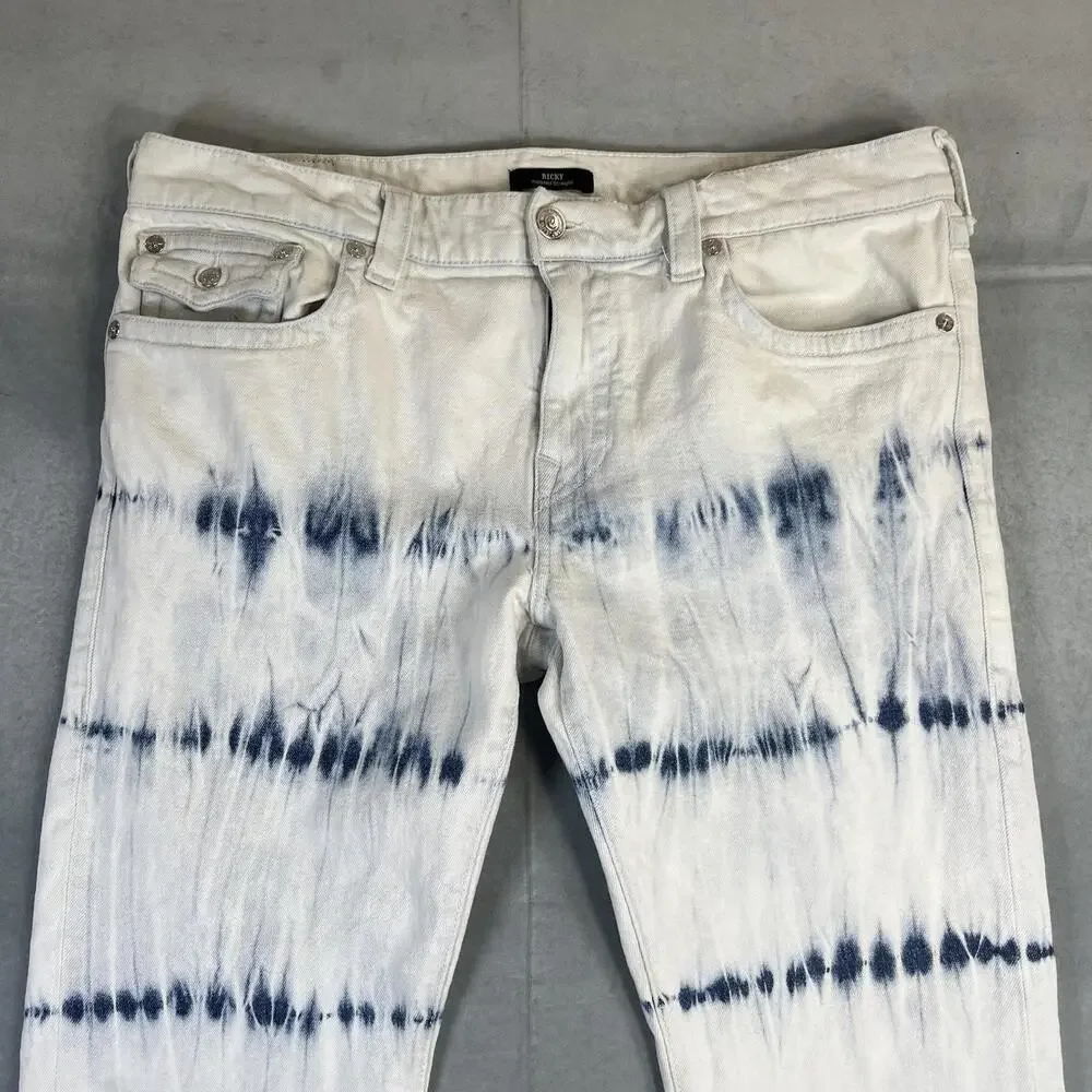 True Religion Ricky Jeans Mens 40* White Blue Dyed Relaxed Straight Flap Pockets